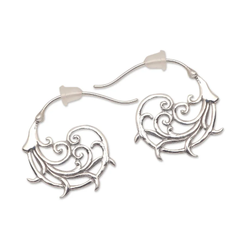 NOVICA Jolly Curls, Sterling silver half-hoop earrings - 0.8