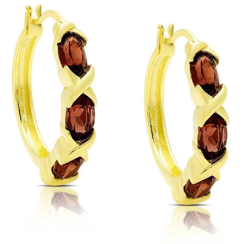 Dolce Giavonna Gold Over Sterling Silver Garnet XO Hoop Earrings