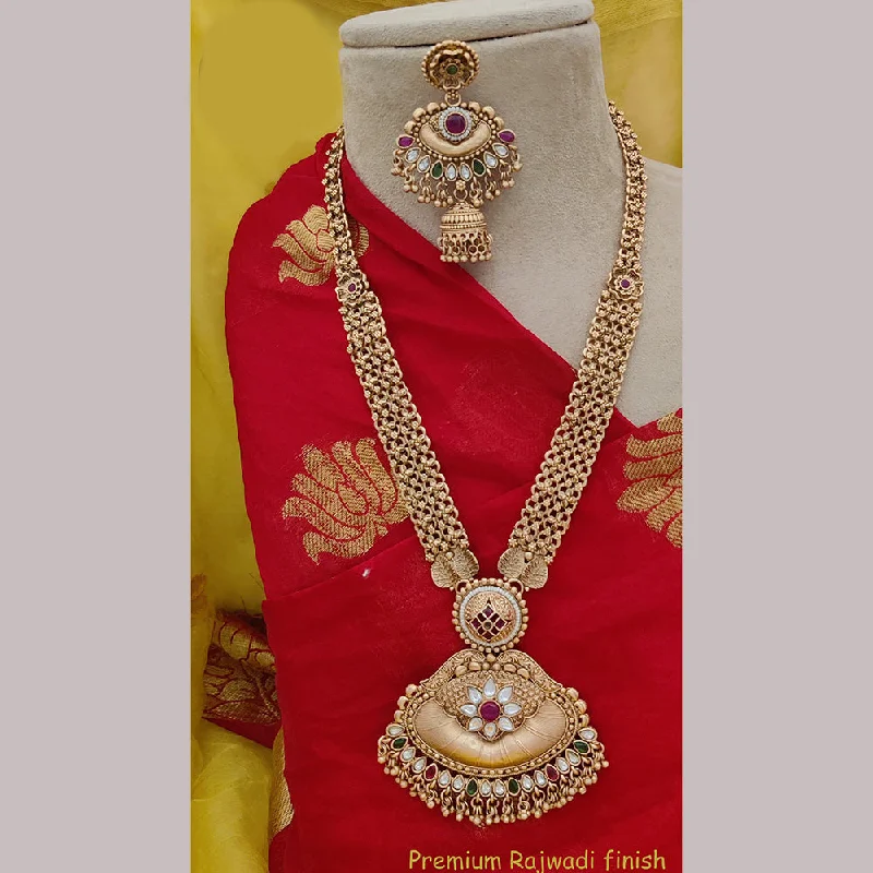 Jewel Addiction Copper Rajwadi Finish Pota Stone Long Necklace Set