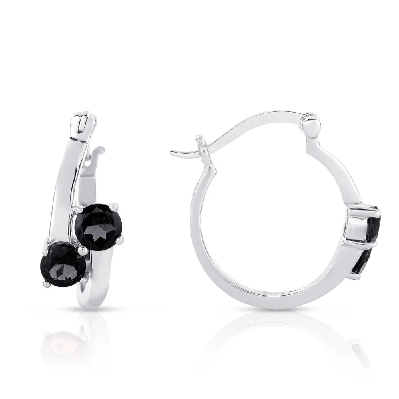 Dolce Giavonna Sterling Silver Black Spinel Hoop Earrings