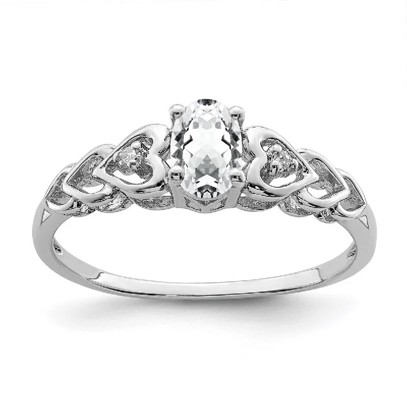 Curata 925 Sterling Silver Polished Open back White Topaz and Diamond Ring