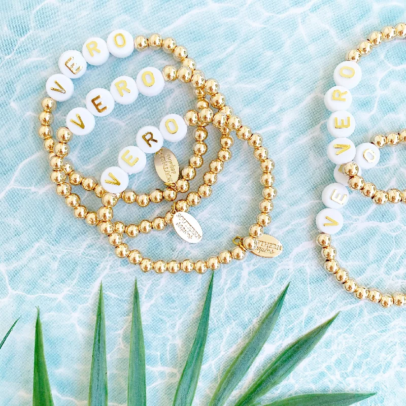 Custom “Hometown” Gold Beaded Name Bracelet