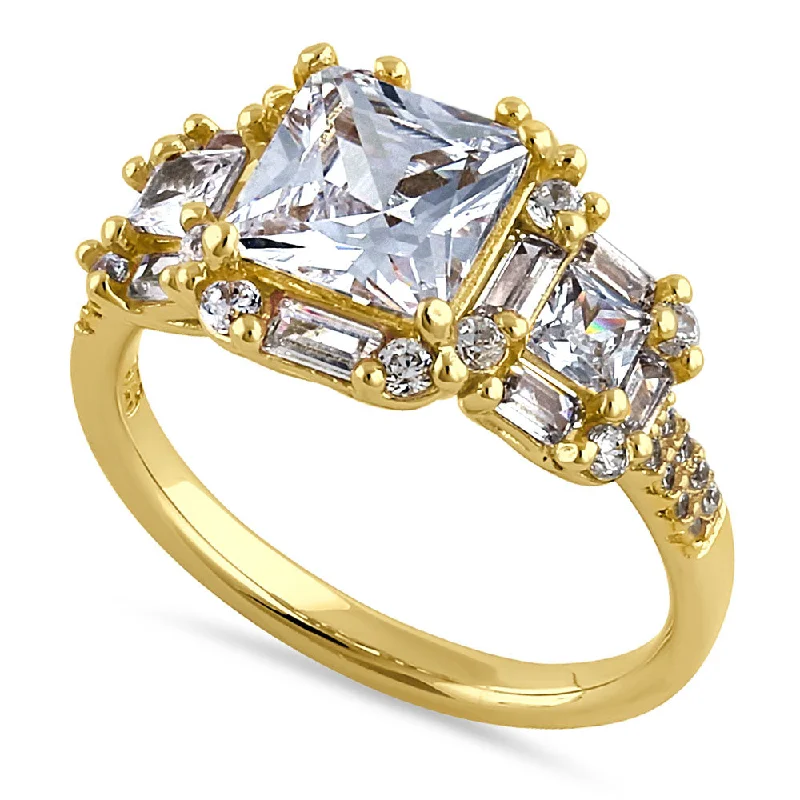 Sterling Silver Gold-Plated Princess-Cut CZ Ring