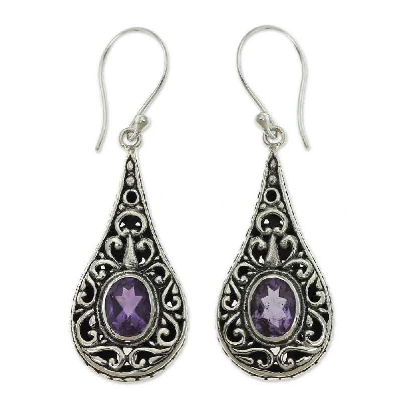 Handmade Sterling Silver 'Balinese Dew' Amethyst Earrings (Indonesia)