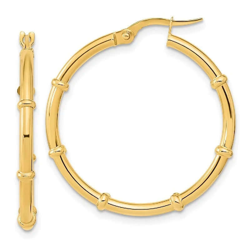 Curata 14k Yellow Gold Polished and Bar Station Hoop 28x2mm Earrings