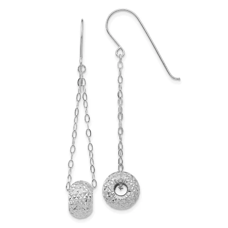 Curata 14k White Gold 51x8mm Sparkle Cut Puff Donut Bead Hook Earrings