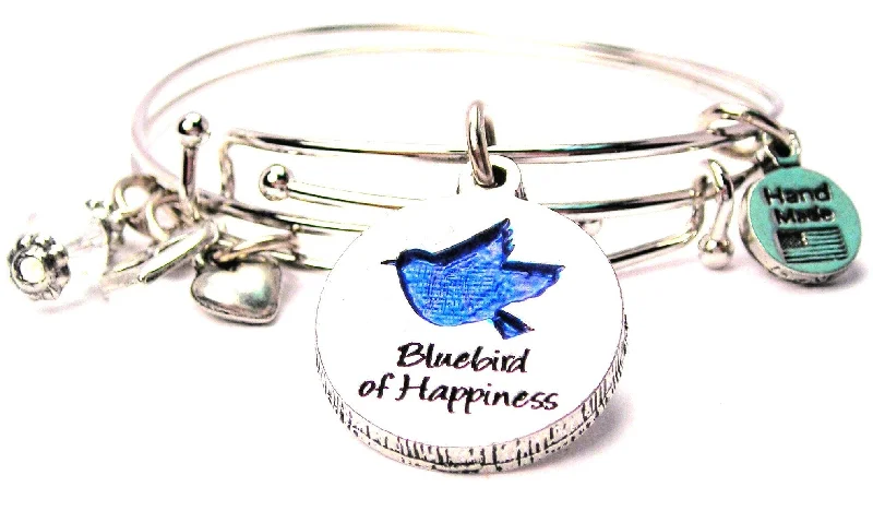 Blue Bird Of Happiness Expandable Bangle Bracelet Set