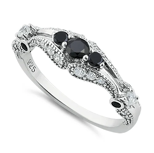 Sterling Silver Victorian Black CZ Ring