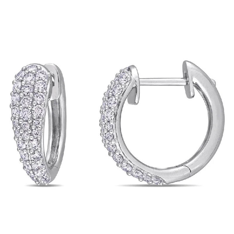 Miadora 14k White Gold 1ct TDW Diamond Cluster Huggie Hoop Earrings