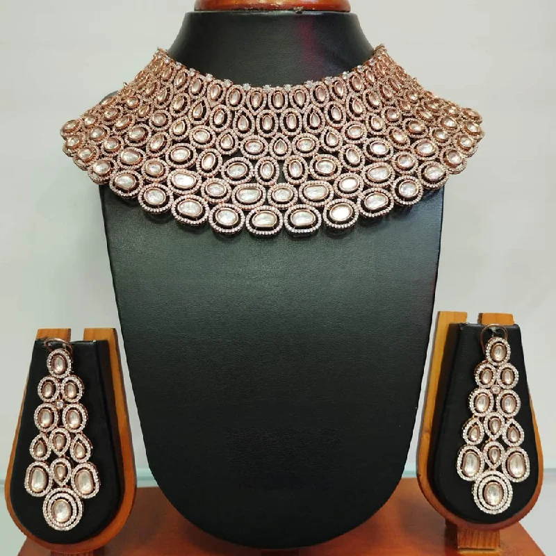 Jain Jewellers Rose Gold Plated AD Choker Necklace Set