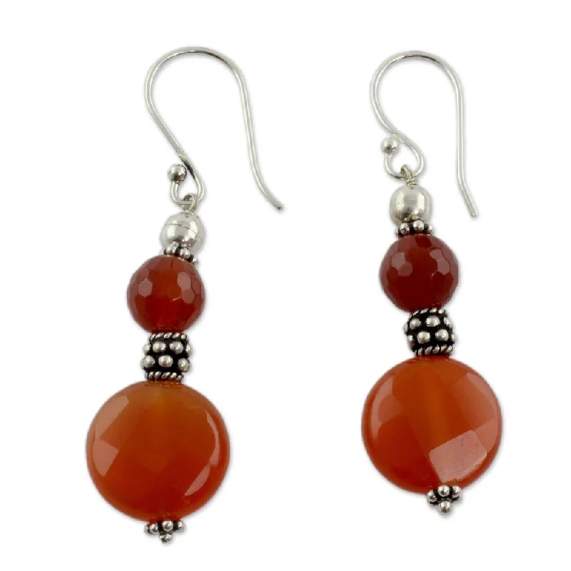 Handmade Sterling Silver 'Sunny Delhi' Carnelian Earrings (India)