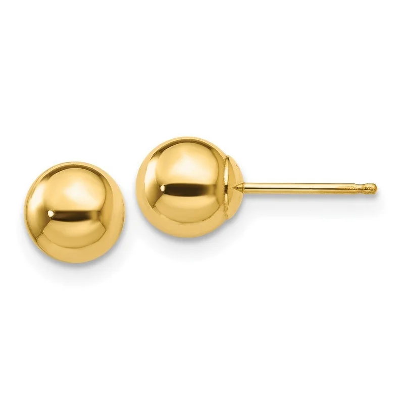 Curata 14k Yellow Gold Polished 6mm Ball Post Earrings - - 6x6mm