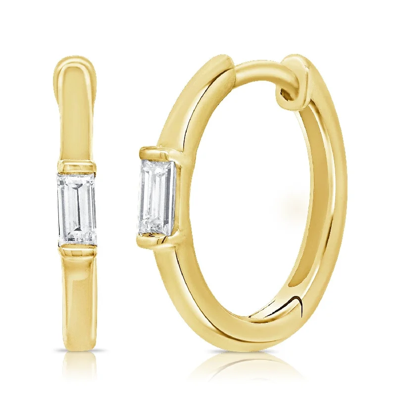 Joelle Baguette Diamond 1/10 cttw. Huggie Small Hoops Earrings 14K Gold