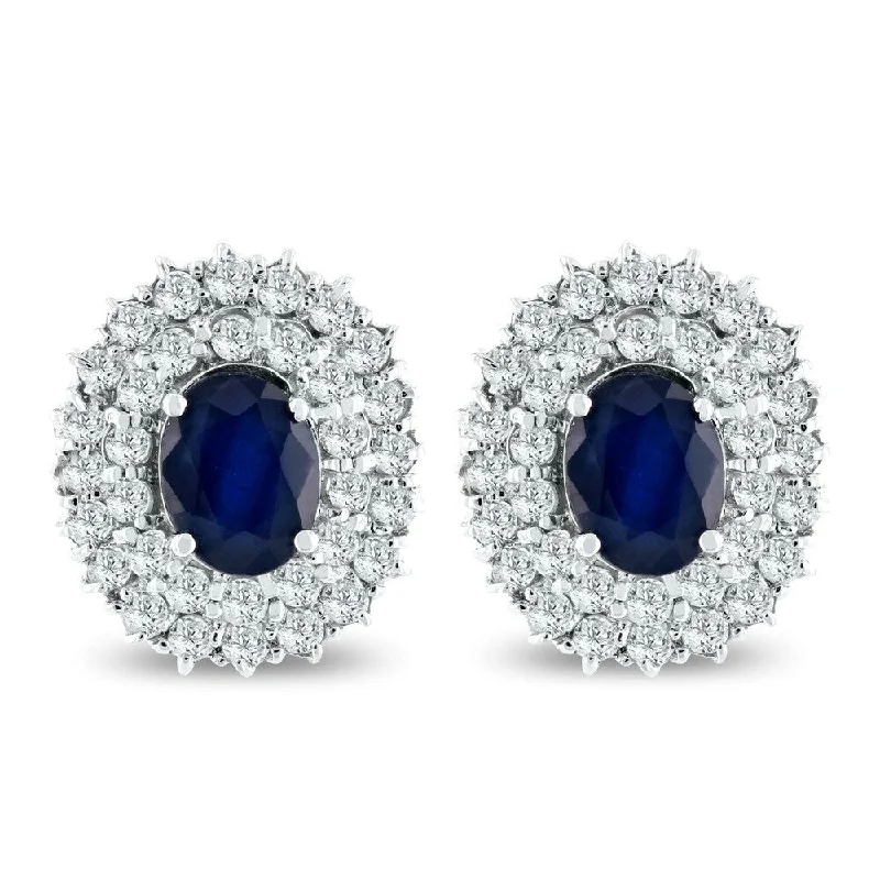 Auriya 14k White Gold 3 3/4ct Blue Sapphire and 1 3/4ct TDW Diamond Earrings